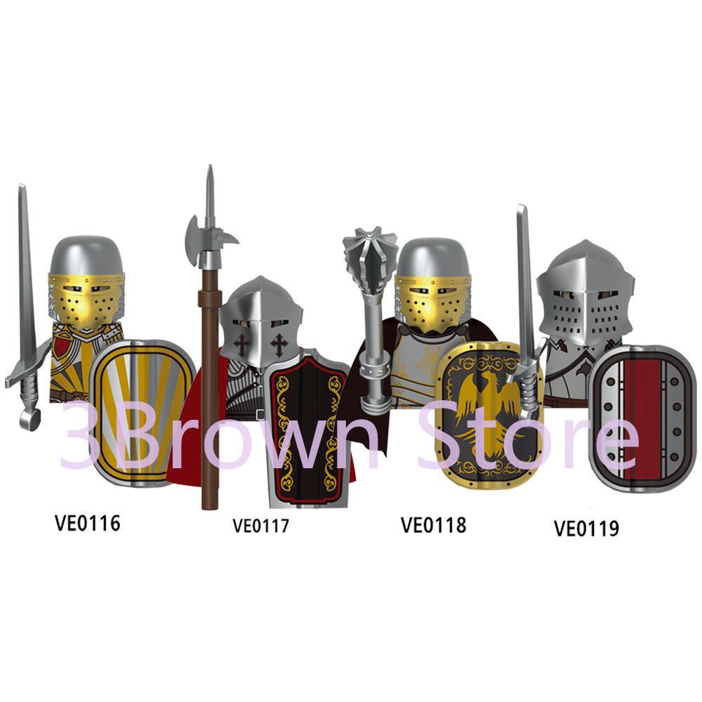 Medieval Building Blocks Accessories MOC Castles Dragon Knights Army Soldiers Warrior Helmets Shields Armors Axes Toy Gift S038