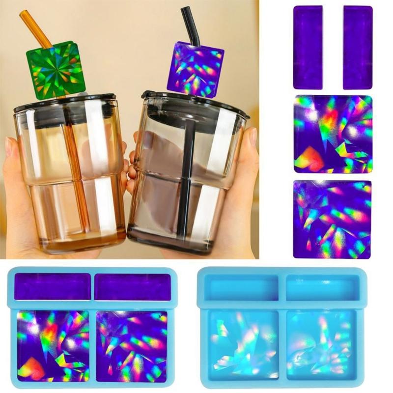 Holographic Straw Topper Resin Silicone Molds for Cup Decoration,Resin Casting,Art Crafts,DIY Making Home Decoration