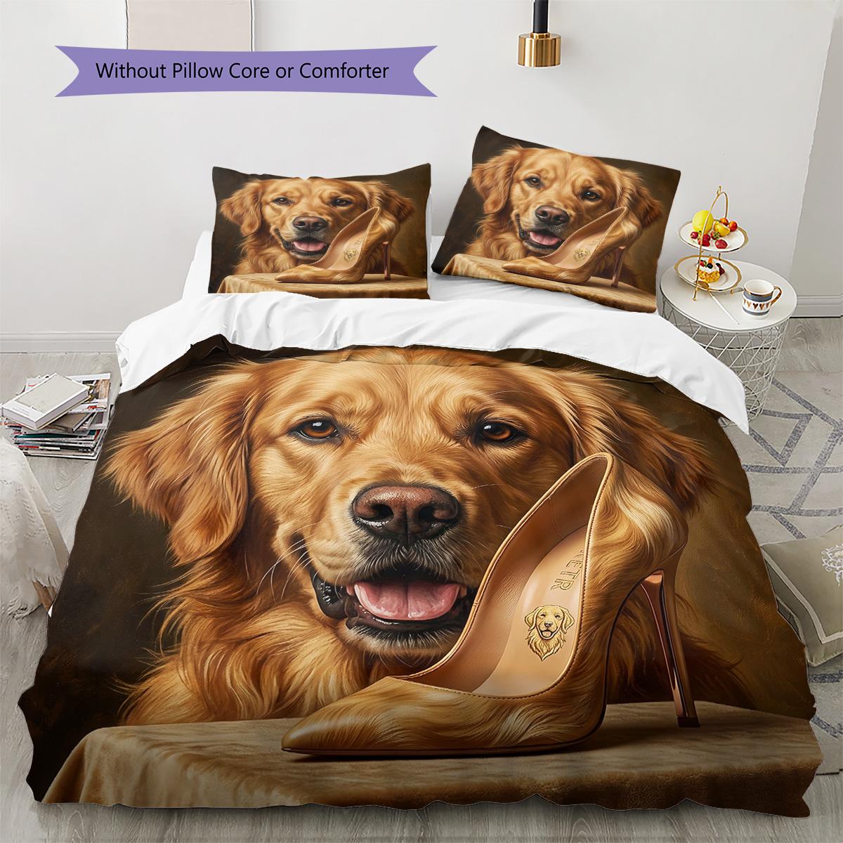 Vintage Dog Painting Pattern Bedding Set Quilt Cover Pillowcase Home Decor Gift (1 * duvet cover + 2 * pillowcase, without core) 135x200cm