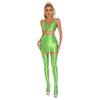 Womens Glossy Crop Top Skirt Set Sleeveless Racerback with Thigh High Stockings Partywear