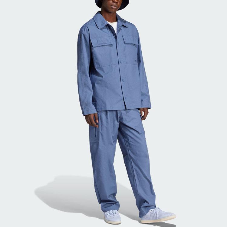 Adidas Originals Essential Premium Essentials Overshirt Solid Color Loose Fit Large Pocket Sports Casual Comfortable Long Sleeve Shirt IU2345