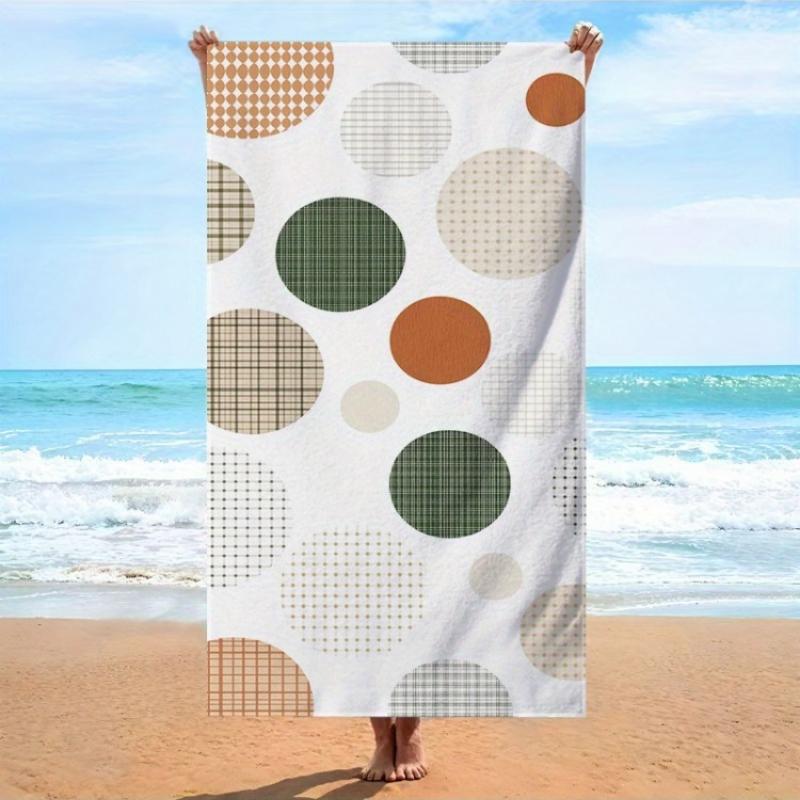 

1pc Oversized Beach Towel - Modern Minimalist Retro Design with Overlapping Circles, Earth Tones Beige Brown Green Plaid Grid W30*H60(CM)