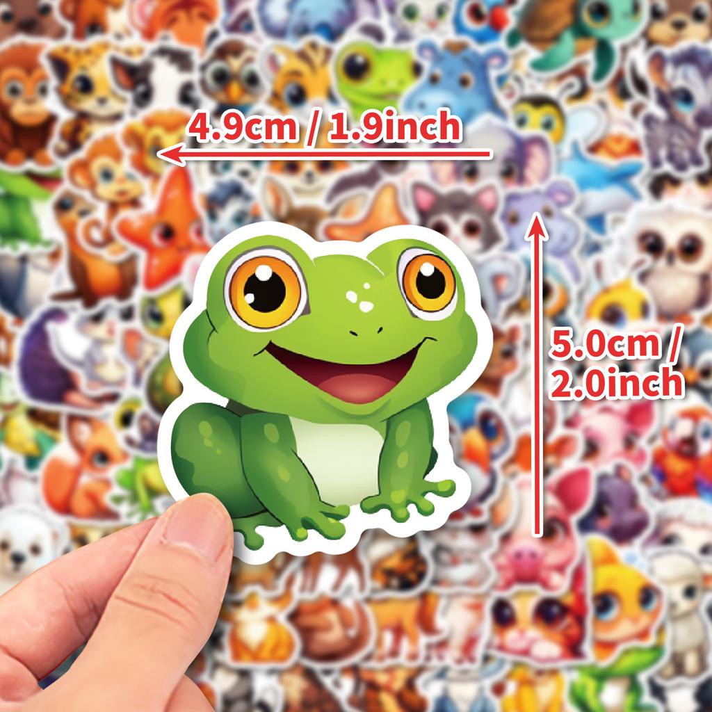 100 Cute Hand-Painted Big-Eyed Animals Pp Waterproof Stickers Elephant Cat Frog Do Not Repeat Decorative Stickers