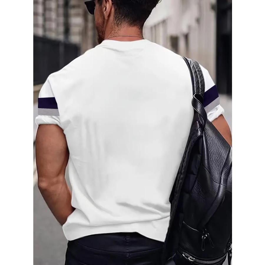 New Men Summer Oversized Casual Round Neck Short Sleeved Men'S Contrasting Color Patchwork T-Shirt Fitness Sports T-Shirts