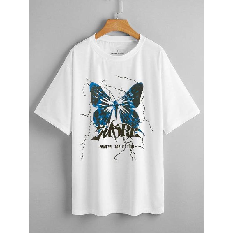 

Women T-Shirt Ulzzang Dragon And Butterfly Print Oversized Tee Shirt Female Harajuku Summer Short Sleeve T-Shirts O-Neck Tops XL білий