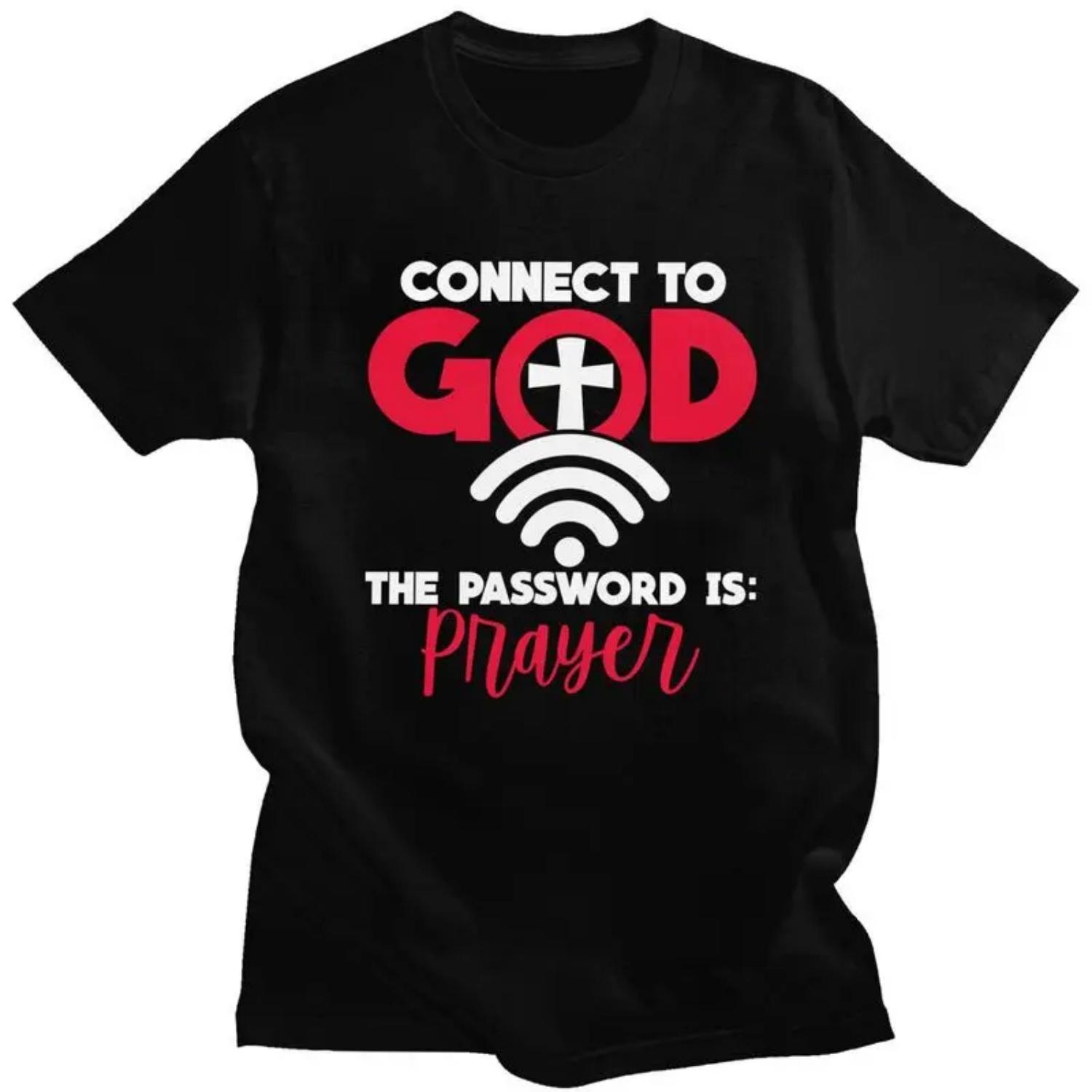

Специальная футболка для мужчин Connect To God The Password Is Prayer из 100% хлопка, повседневная, уличный стиль S чёрный