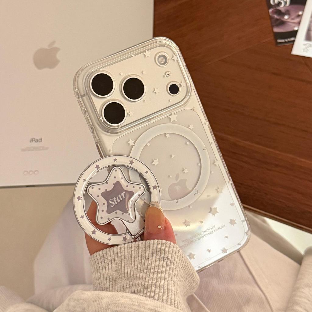 Creative White Star Magnetic Phone Case for iPhone 16, iPhone 17, and iPhone 17 Pro Max