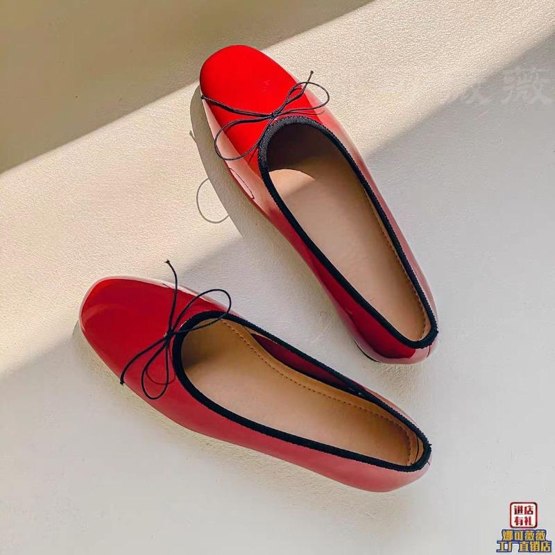 Fashion Bow Flat Women's Square Toe Shallow Single Shoes 2025 Spring Soft Sole Shoes