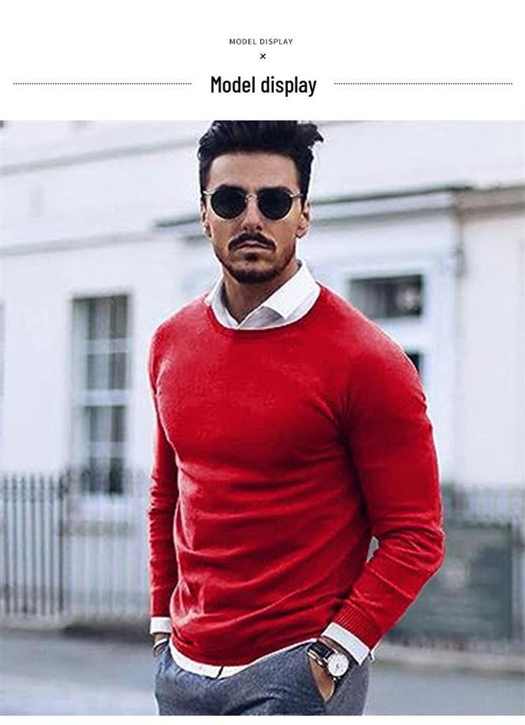 2024 Autumn/Winter Men's Round Neck European-American Knitwear Thin Wool Sweater