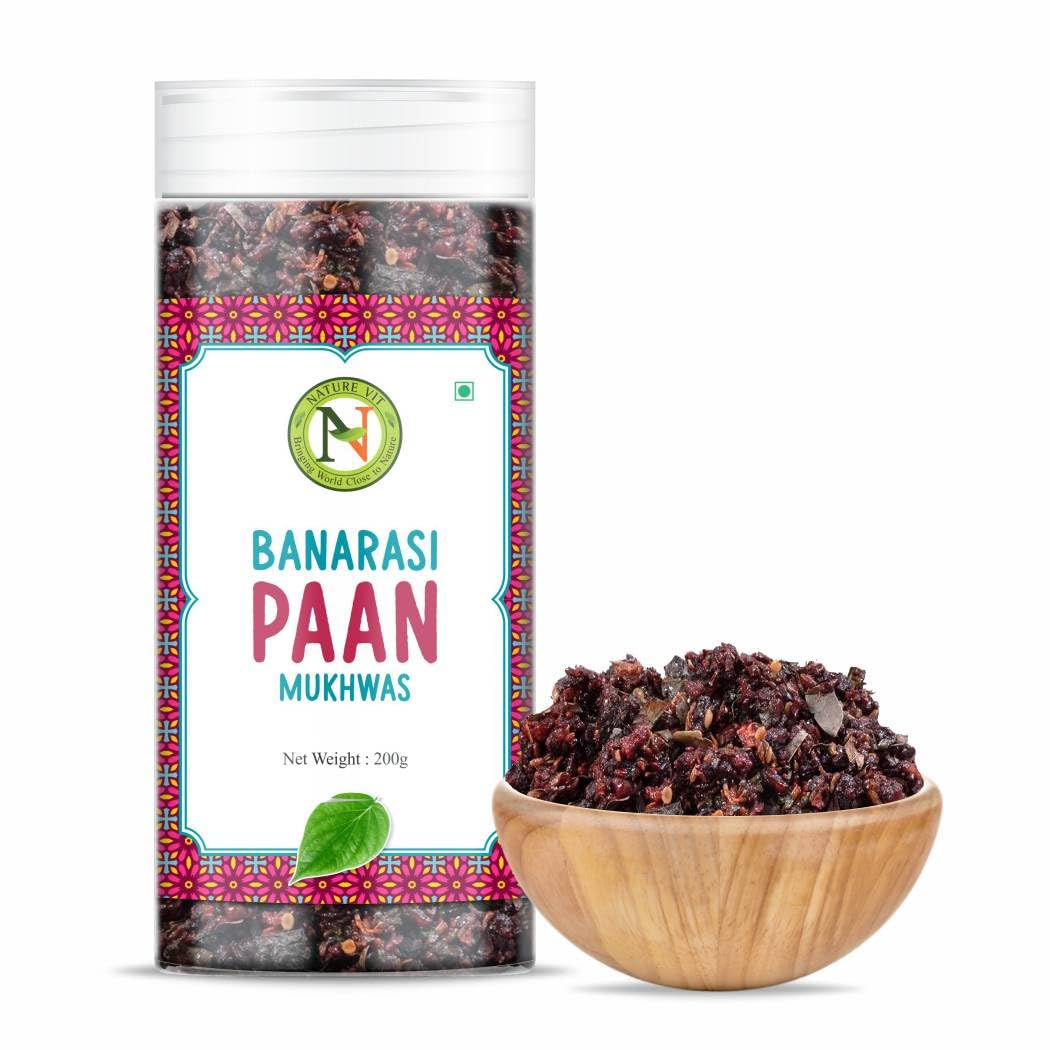 NatureVit Banarasi Paan Mouth Freshener 200g | Sweet Banarasi Meetha Paan Mix with Gulkand, Betel Leaf & Fennel | Traditional After-Meal Treat
