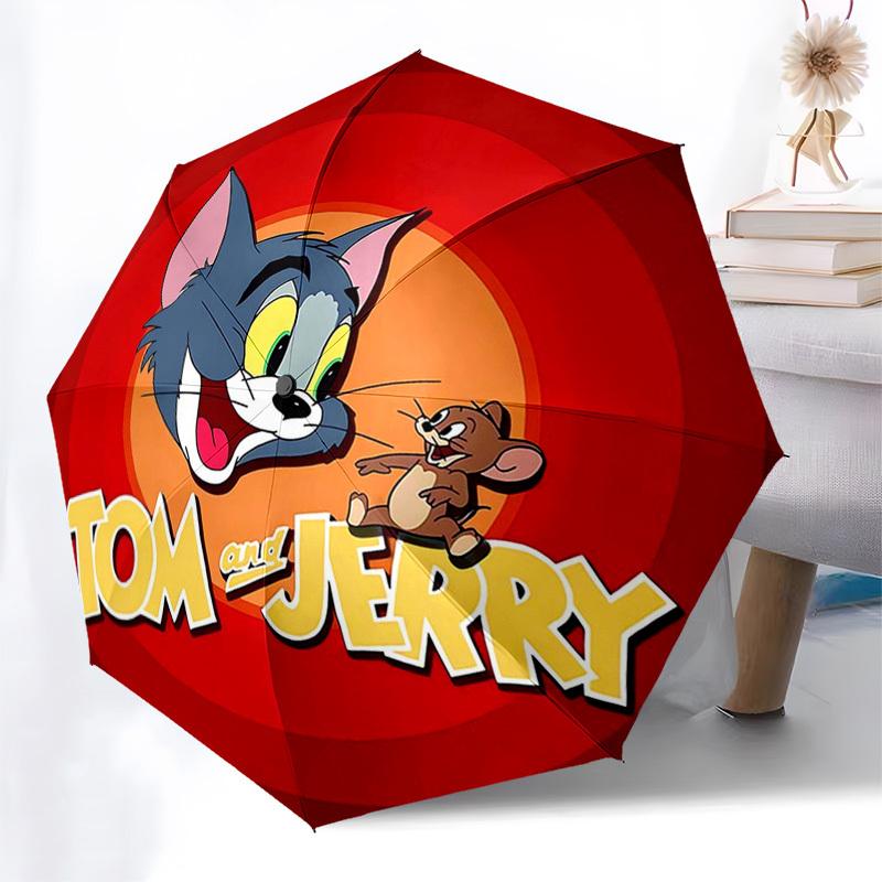 

1pc Tom & Jerry Automatic Opening Folding Umbrella - 3-Fold Design, 8-Bone Iron Frame Outdoor Umbrella, Ideal Gift for Fans, Travelers, Daily Use, Sui