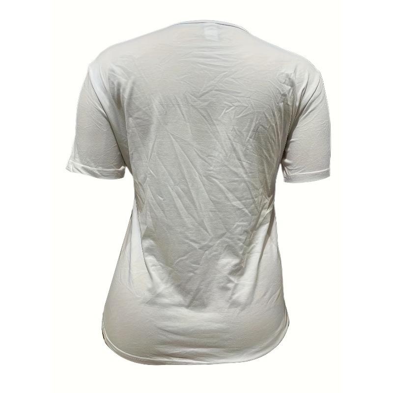 European Size Plus Size Casual T-shirt, Women's Plus Colorful Figure Print Short Sleeve Round Neck T-shirt