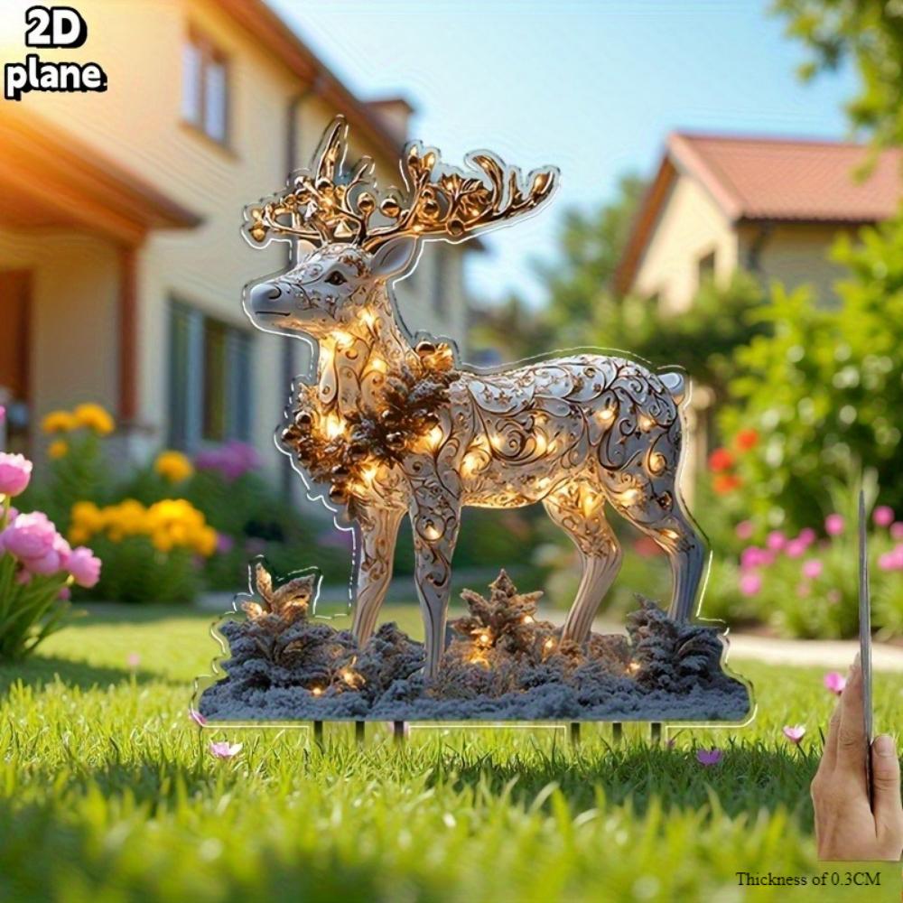 Model plat 2D Ren de Crăciun Pilon de grădină 2D Acrilic plat Decor de exterior pentru terasă, Decorațiune de sărbători Grădină și terasă, Ren Crăciun