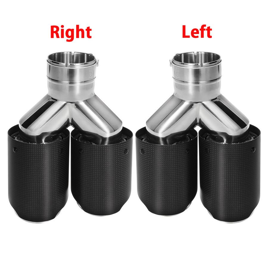 Left 63mm ID 89mm OD Matte Carbon Fiber Car Exhaust Pipe Muffler Cover Dual Tips