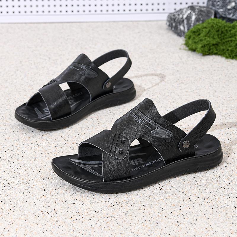 2026 New Arrival Men s Two-Wear Leather Sandals Breathable, Anti-Slip, Durable Outdoor Beach Shoes for Men 39 чёрный