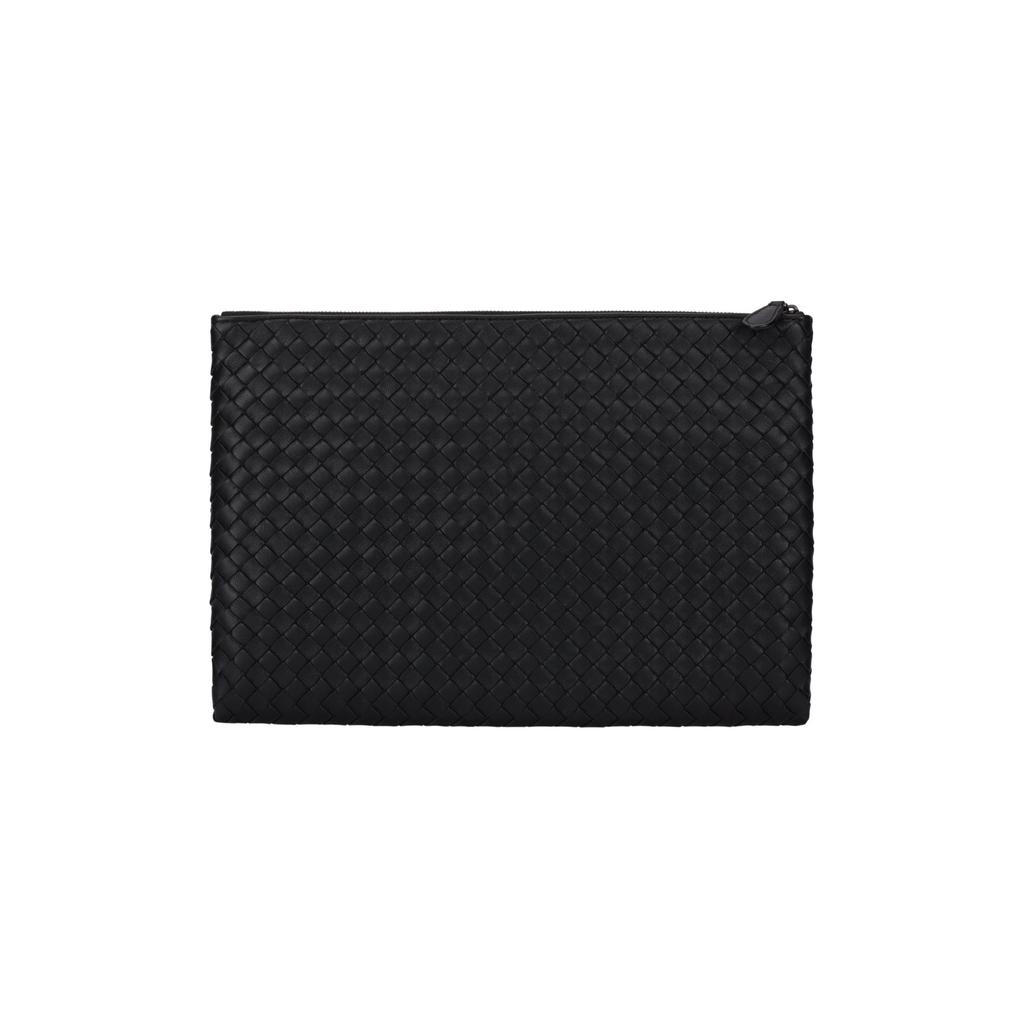 Bottega Veneta Intrecciato Classic Woven Design Zip Closure Lambskin Clutch Women Clutch Black 522430V3UN11275