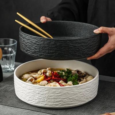 10inch Frosted Matte Finish Soup Bowl Black White Ceramics Stone Pattern Home Hotels Restaurant Big Bowl Porcelain Tableware