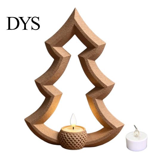 Durable Decorative Candle Base Christmas Tree Tea Light Holder, 3D Printed Hollow Wood Tealight Holder Tabletop Ornament for Holiday Party Home Decor,