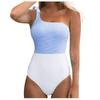 Women Swimwear Block Color One-Piece Swimsuit One Shoulder Bowknot Bathing Suit