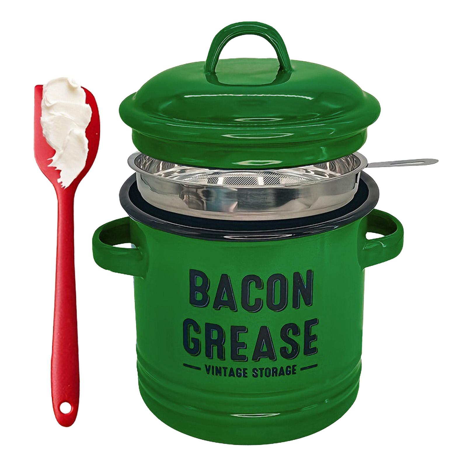 

42OZ Rustic Farmhouse Fat Container with Strainer and Silicone Spatula Bacon Grease Saver Kitchen Decor зелений