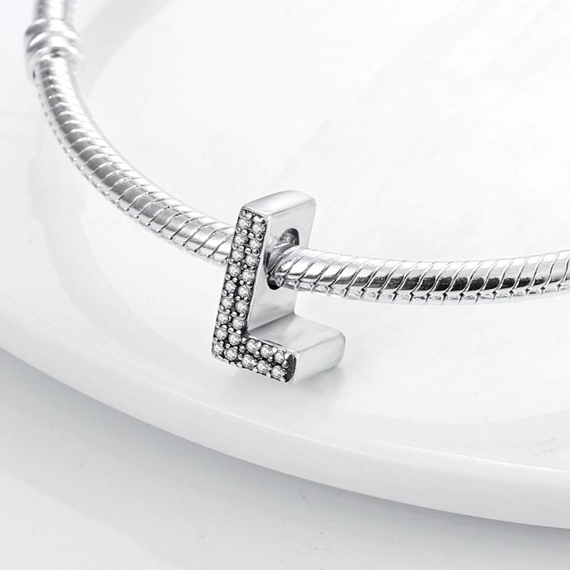 Original A-Z Alphabet Charms Bead 925 Silver 26 Letters CZ Zircon Heart Love Charm Fit Bracelet Bangle Jewelry Making
