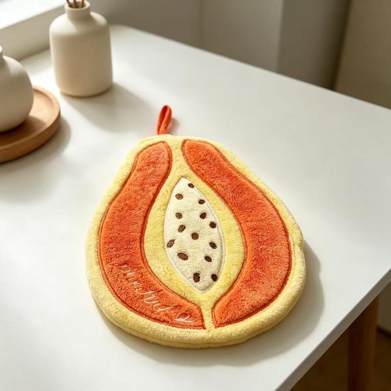 Cute Fruit Shaped Coral Fleece Hand Towels With High Absorbency And Hanging Loop Perfect For Kitchen Bathroom Use