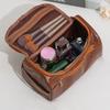 Travel PU Leather Men Toiletry Bag Zipped Waterproof Cosmetic Bag Vintage Luxury Large Capacity Wash Organizer Business