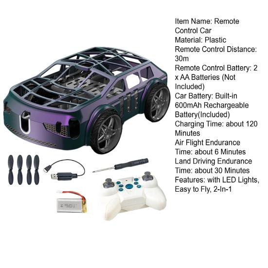 2-In-1 Remote Mini RC Flying Car with Control Drone Car Toy LED Lights Easy Fly Remote