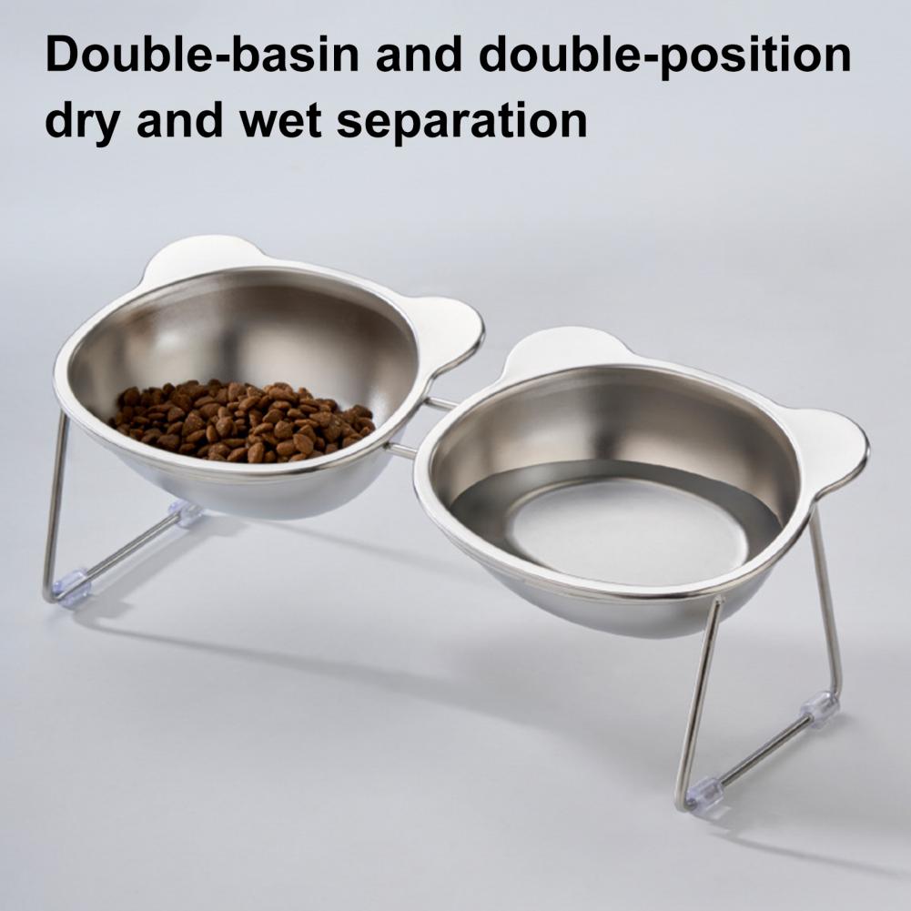 Stainless Steel Elevated Cat Bowl Tilted Raised Cat Bowl With Metal Stand Pet Feeding Dish To Prevent Fatigue For Cat And Dog