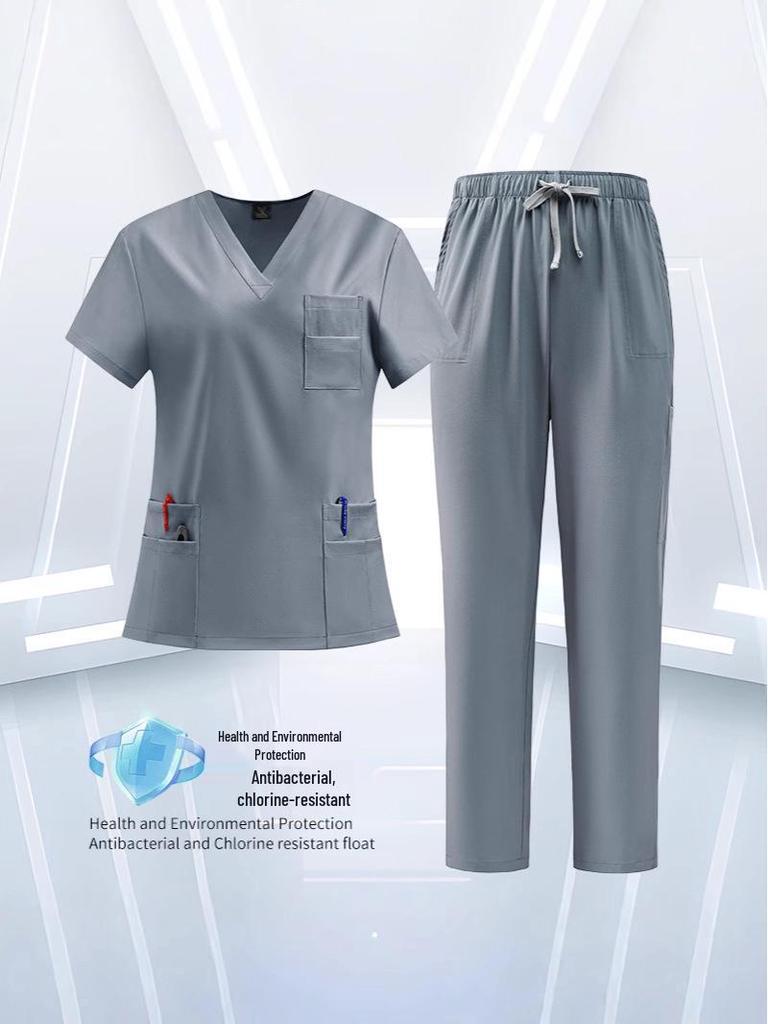 Unisex Quick-Dry Short-Sleeve Scrub Suit for Medical and Veterinary Professionals