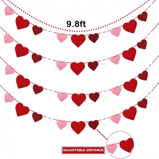4Pcs Valentines Felt Heart Garland Banner- NO DIY- Valentines Decorations- Valentine Party Decorations Supplies- Valentines Burgundy Pink Red White