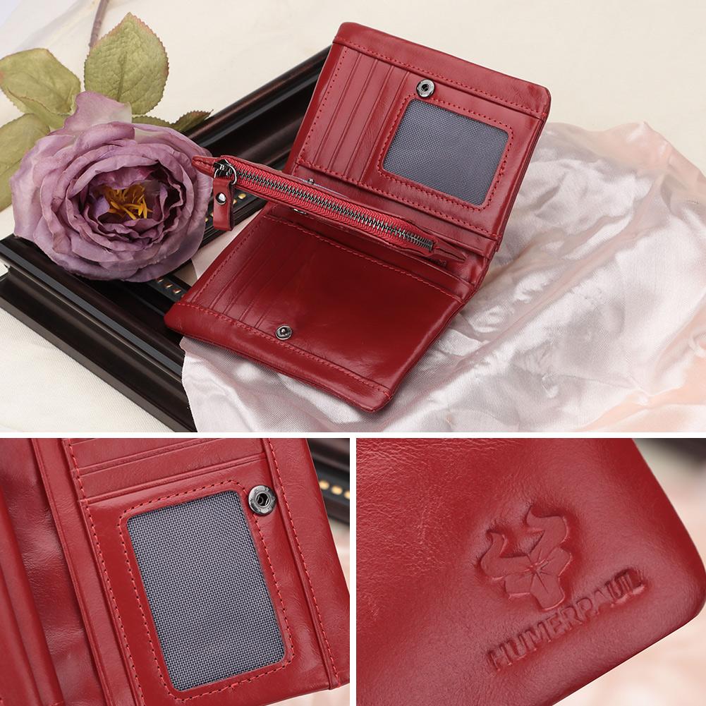 Humerpaul Ladies Wallet First Layer Cowhide Wallet Multi-card Slot Coin Purse with Photo Window Card Holder