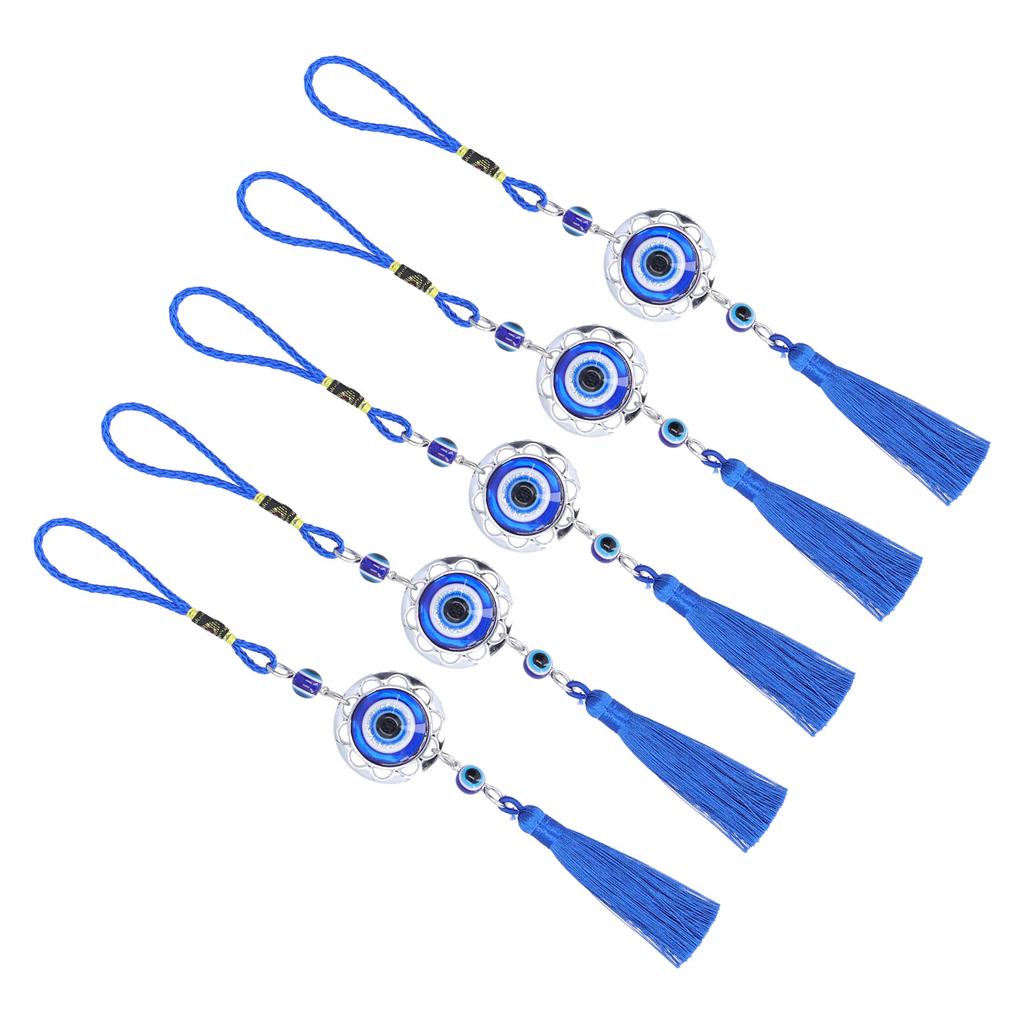 5Pcs Evil Eye Pendant Coloured Glaze Blue Tassel Exquisite Design Good Luck Evil Eye Decor for Room CarRound