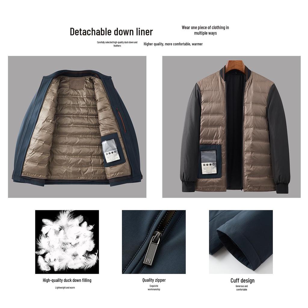 Men's Business Casual Down Jacket with Lapel - Warm Autumn/Winter Coat