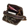 Double Zipper Crazy Horse Leather Retro Card Case First Layer Cowhide Coin Purse Car Key Keychain Holder with Hand Strap