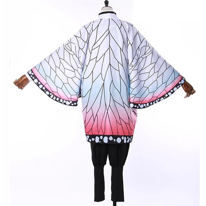 New Shinobu Kochou Anime Cosplay Costume Kanae Women's Uniform Slayer Cloak with Butterfly Clip Adult Kids Halloween Outfit
