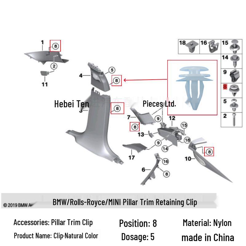 BMW MINI Interior Fixing Clip for Headliner & Trunk Panel