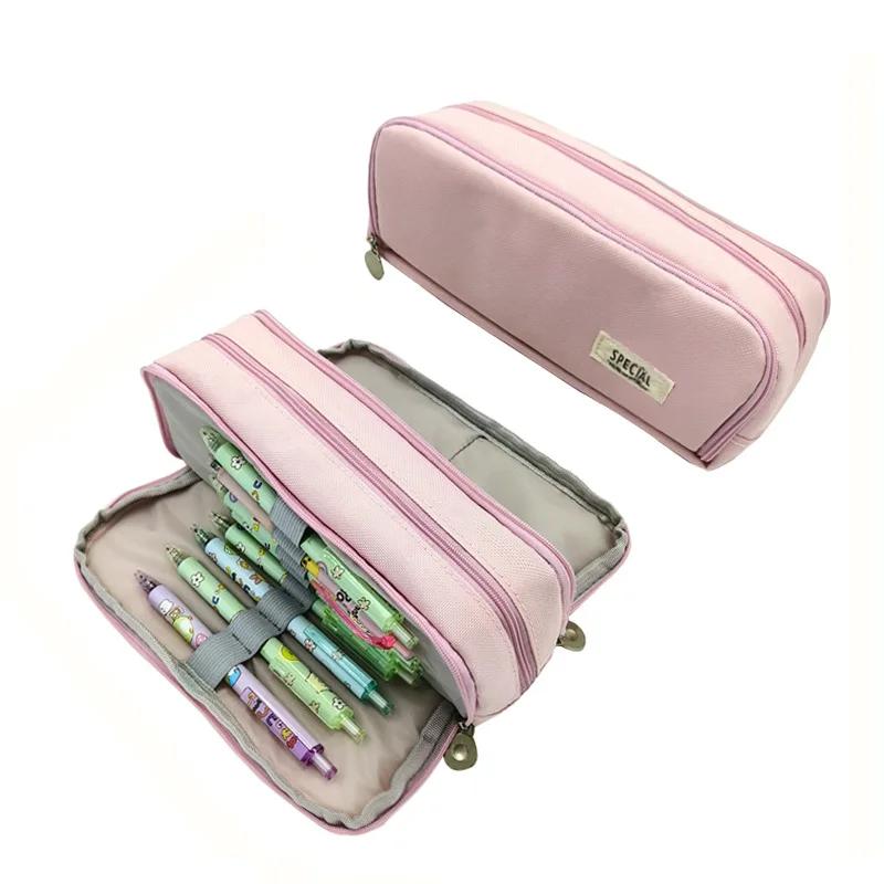 Multi Layer Student Pencil Case Large Capacity Multifunctional Storage Bag Canvas Macaron Colored Stationery Bag Pencil Case