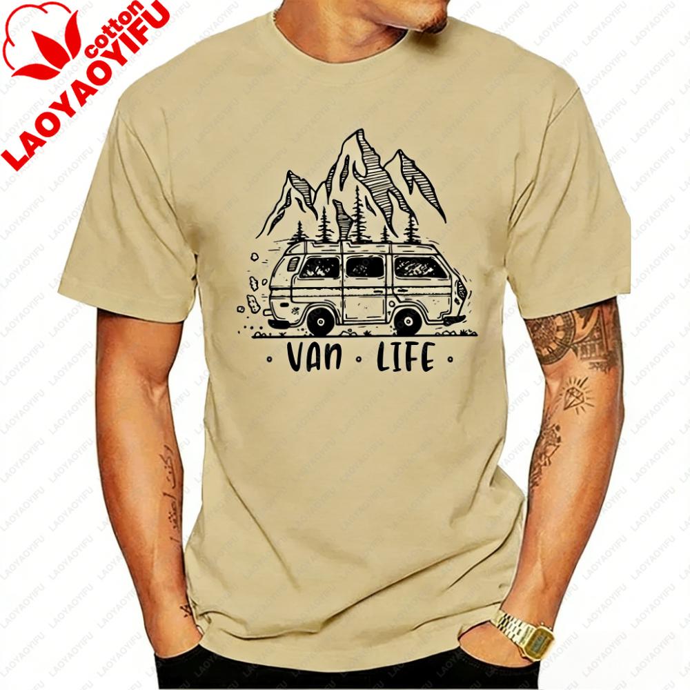 Men Clothing  Van Life Ladies Camping Printed TShirt Male Designing T Shirt Top Tee Vintage Outdoor Classic Oneck Woman Tshirt
