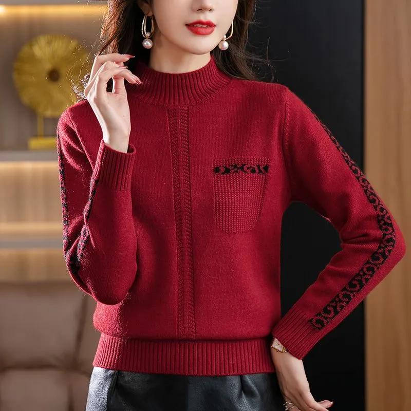 Maglioni Caldi Vintage a Collo Alto Primavera Autunno da Donna Pullover a Manica Lunga da Signora Top Base Maglieria