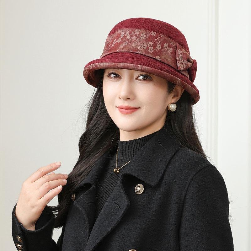 Hat lady autumn and winter thickened woolen basin hat temperament warm bucket hat bow hat