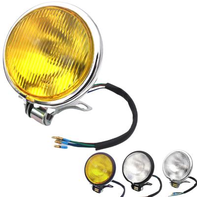 ROOOCYY Motorrad Scheinwerfer 4,5 Zoll Bakelit Halogen Halterungen Universell Custom (Silber: Gelbe Linse)