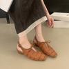 Fashion SUOJIALUN 2025 New Brand Women Sandal Fashion Weave Close Toe Slip On Slingback Shoes Square Low Heel Outdoor Dress Mules Sandal