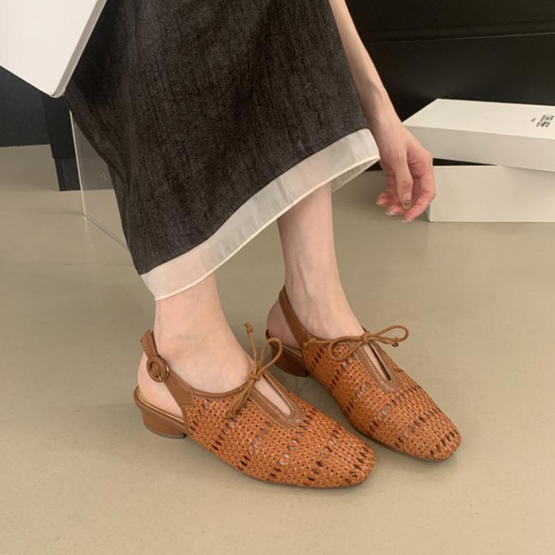 Fashion SUOJIALUN 2025 New Brand Women Sandal Fashion Weave Close Toe Slip On Slingback Shoes Square Low Heel Outdoor Dress Mules Sandal