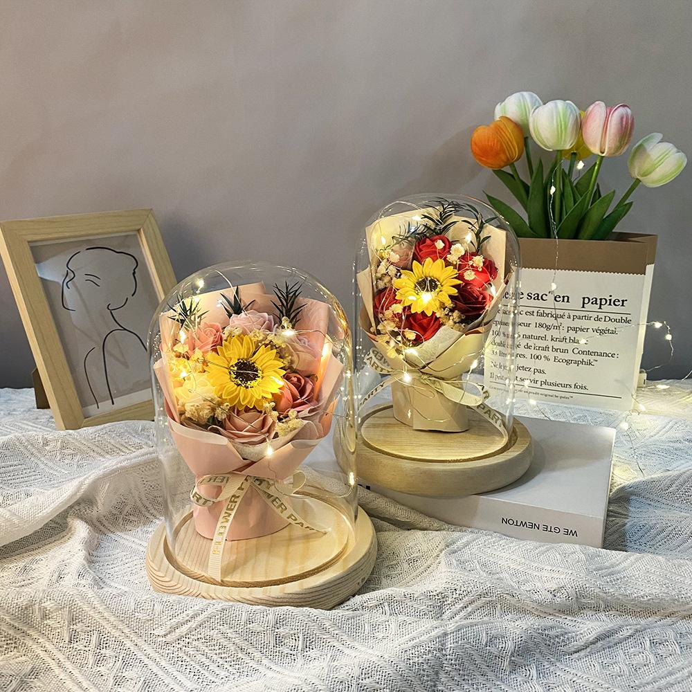 Hot-selling transparent glass cover rose flower lamp eternal flower ornament creative birthday gift graduation season sunflower