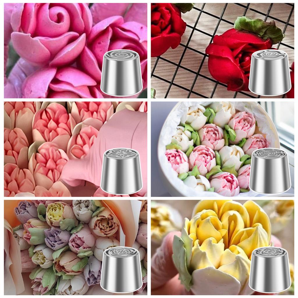 6 Stück Edelstahl Russische Spritztüllen Wiederverwendbare Russische Blumen Spritztüllen für Kuchen Dekoration Zuckerguss Sahne Blumenstrauß