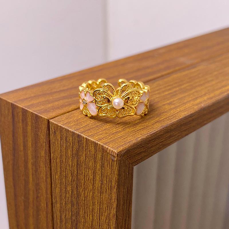 Medieval Enamel Oil Dripping Flower Butterfly Opening Ring Niche Design Light Luxury High-End Ring