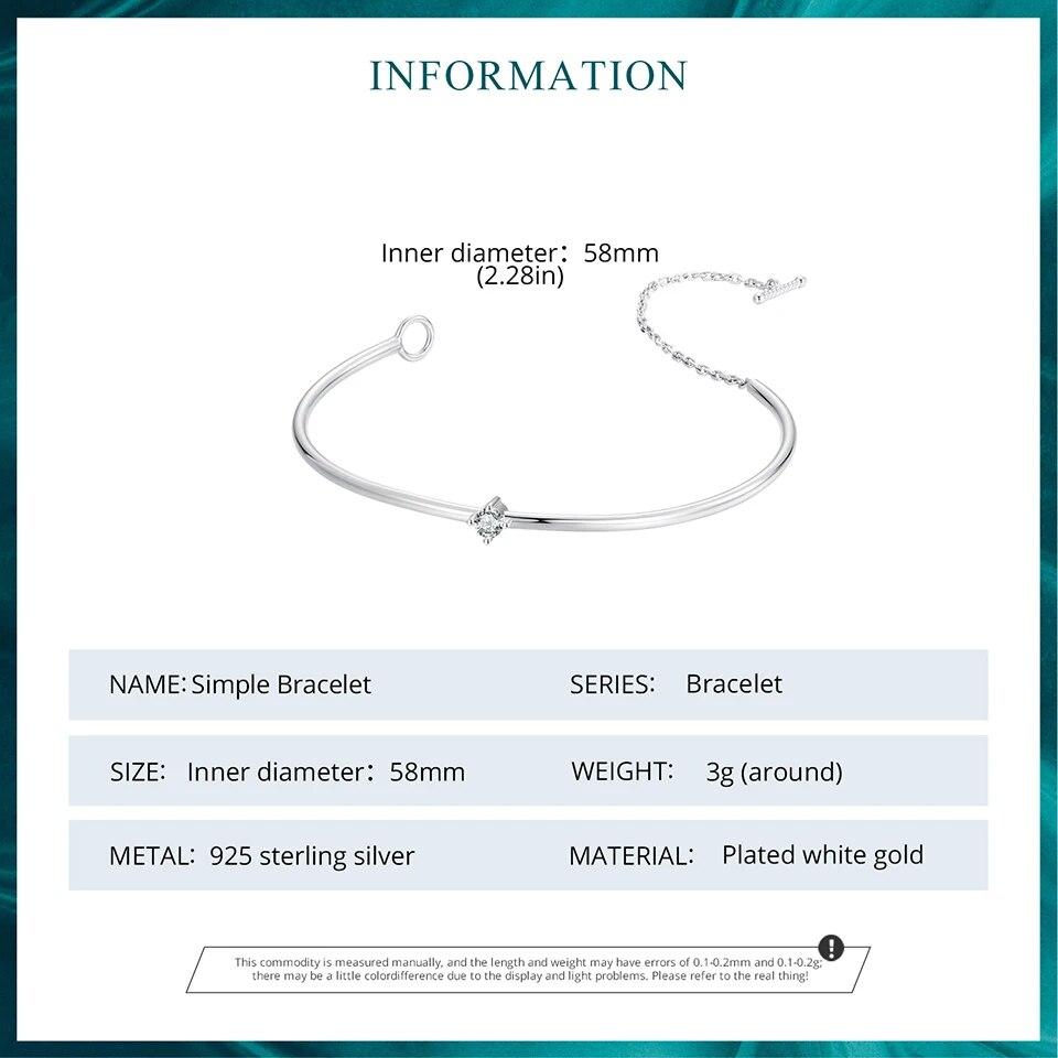 BAMOER 925 Sterling Silver Simple Zircon Bangle Shiny Star Bracelet for Women Valentine's Day Gift Platinum Plated Fine Jewelry