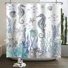 Nautical Coastal Shower Curtain Starfish Coral Seashell Beach Ocean Bathroom Curtain Underwater Marine Waterproof Bath Curtain