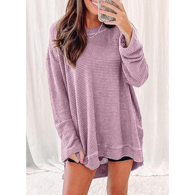 BITCED Women's Fashion Casual Solid Color Print Long Sleeve O-Neck Blouses & Shirts